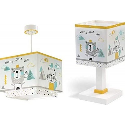 Lámpara infantil Forma Cúbica Lámpara colgante y lámpara de sobremesa. Diseño de animales Salón, comedor y dormitorio. Metal. Color blanco