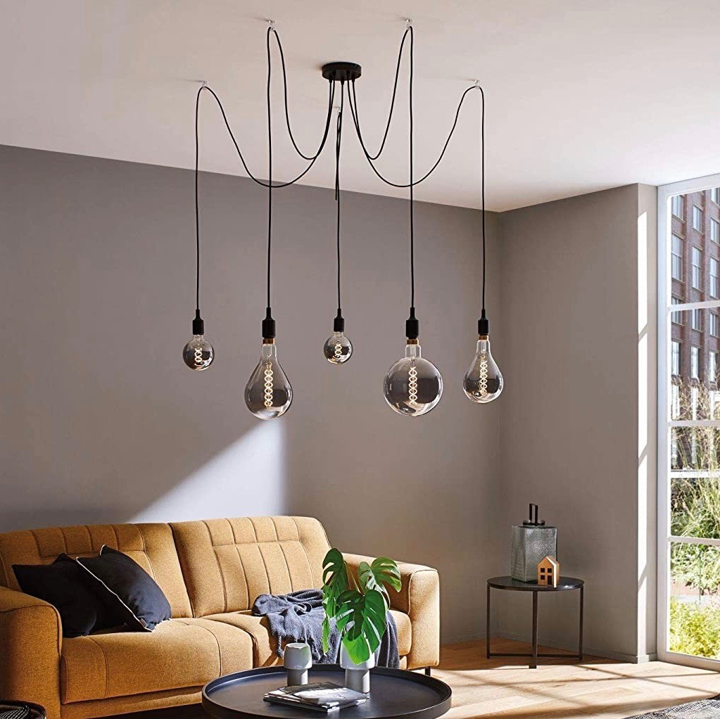 65,95 € Envío gratis | Lámpara de araña 100W 200×15 cm. 5 puntos de luz Metal. Color negro