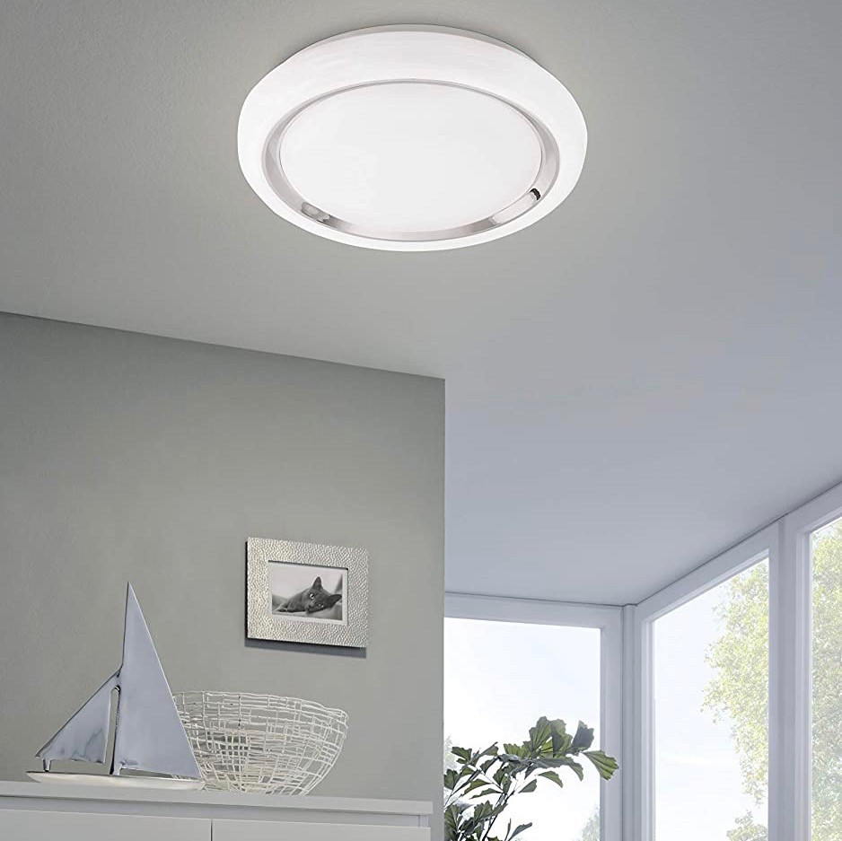91,95 € Free Shipping | Indoor ceiling light Eglo 17W 2700K Very warm light. Ø 34 cm. Control with Smartphone APP Steel and pmma. White Color