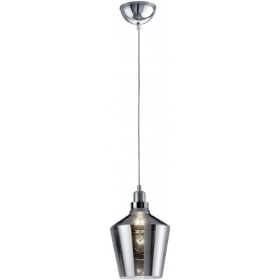 Lámpara colgante Trio 60W Forma Cilíndrica 130×20 cm. Dormitorio. Estilo retro. Cristal y Metal. Color gris