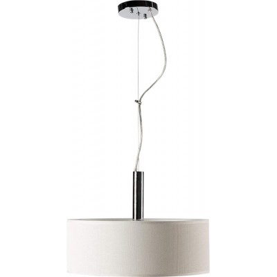Lampada a sospensione 60W Forma Cilindrica 38×38 cm. Soggiorno, camera da letto e atrio. Cristallo, Metallo e Tessile. Colore bianca