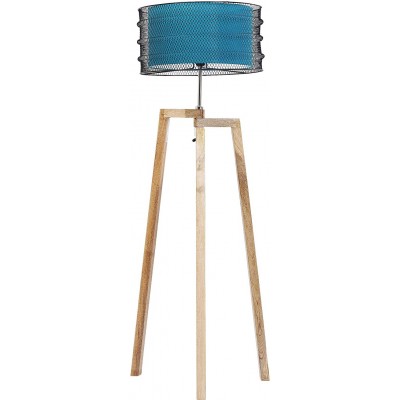 Lampada da pavimento 60W Forma Cilindrica 160×60 cm. Treppiede di bloccaggio Soggiorno, camera da letto e atrio. Stile moderno. Acciaio e Legna. Colore blu