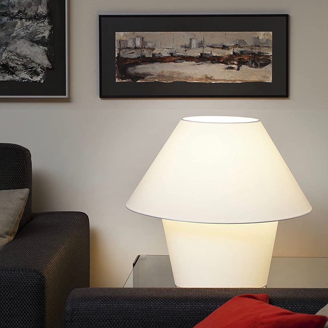 139,95 € Envoi gratuit | Lampe de table 60W Ø 24 cm. Acier inoxidable, aluminium et textile. Couleur blanc