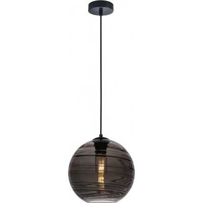 Lámpara colgante 60W Forma Esférica 140×25 cm. Salón, dormitorio y vestíbulo. Cristal y Metal. Color negro
