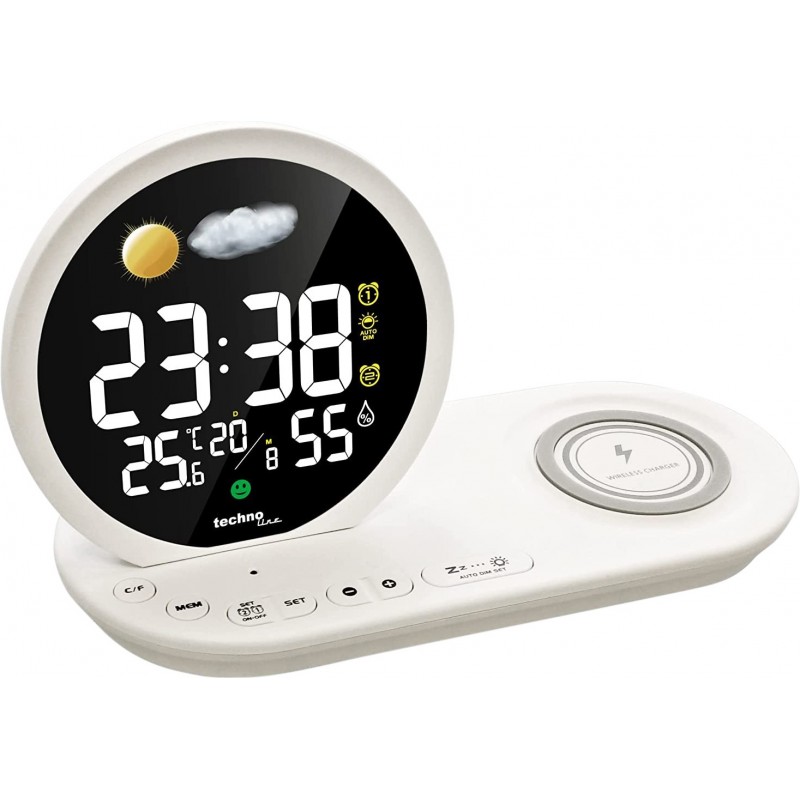 89,95 € Free Shipping | Home appliance 22×13 cm. Wireless LED alarm clock. USB charger White Color