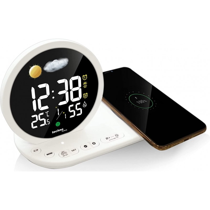 95,95 € Free Shipping | Home appliance Round Shape 22×13 cm. Wireless LED alarm clock. USB charger Living room, dining room and bedroom. White Color
