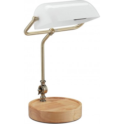 Lampe de bureau 42×26 cm. Abat-jour inclinable Cristal et bois. Couleur blanc