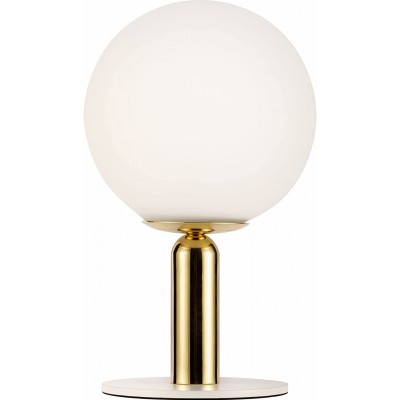 Lámpara de sobremesa 20W Forma Esférica 26×15 cm. Salón, comedor y dormitorio. Estilo moderno. Cristal y Metal. Color blanco