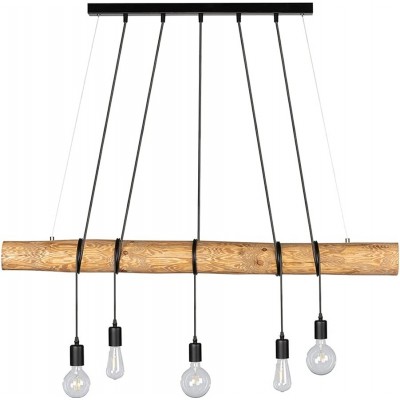 Lampe à suspension 60W Façonner Étendue 140×115 cm. 5 points lumineux à LED. hauteur réglable Salle, chambre et hall. Style rétro et vintage. Métal et Bois. Couleur marron