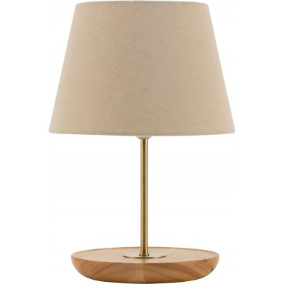 Lámpara de sobremesa 20W Forma Cilíndrica 37×25 cm. Salón, comedor y dormitorio. Estilo moderno. Madera y Textil. Color marrón