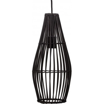 123,95 € Free Shipping | Hanging lamp 20W Cylindrical Shape 49×20 cm. Living room, bedroom and kids zone. Modern Style. Metal casting and Rattan. Black Color