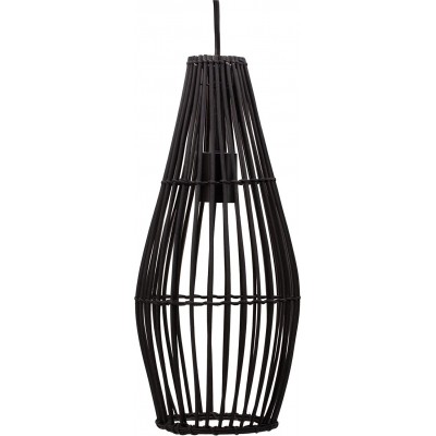 Lámpara colgante 20W 49×20 cm. Metal y ratán. Color negro
