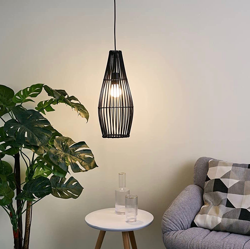 117,95 € Бесплатная доставка | Подвесной светильник 20W 49×20 cm. Металл и ротанг. Чернить Цвет