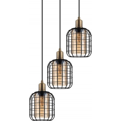 Hanging lamp Eglo 40W Cylindrical Shape 130×43 cm. 3 points of light Living room. Metal casting and Glass. Black Color