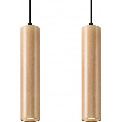 Lâmpada pendurada 40W Forma Cilíndrica 40×21 cm. Foco duplo Sala de jantar, quarto e salão. Madeira. Cor castanho