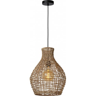 Hanging lamp 40W Spherical Shape Ø 35 cm. Living room, dining room and bedroom. Modern Style. Metal casting, Wood and Polycarbonate. Brown Color
