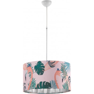 Lâmpada pendurada Forma Cilíndrica 45×45 cm. Flamingo e design de plantas Sala de estar, sala de jantar e quarto. Estilo moderno. Cor rosa