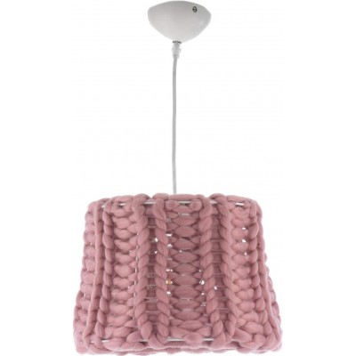 Lámpara colgante 35×35 cm. Metal y textil. Color rosa
