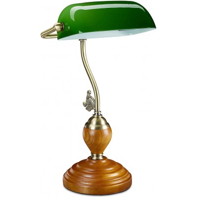 Lampada de escritorio 45×27 cm. Inclinável Sala de estar, quarto e salão. Estilo vintage e clássico. Cristal, Madeira e Vidro. Cor verde