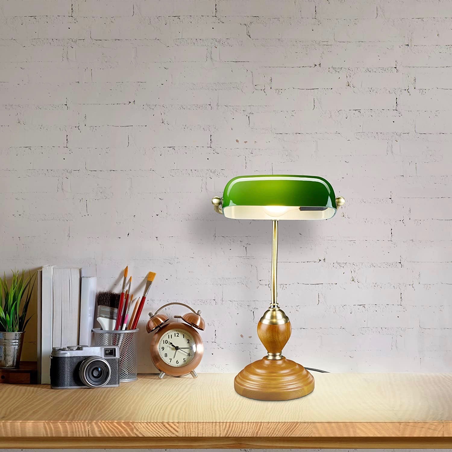 97,95 € Free Shipping | Desk lamp 45×27 cm. Tiltable Crystal, wood and glass. Green Color