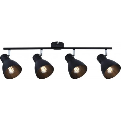 Foco para interior 80W Forma Cónica 83×16 cm. 4 focos LED orientables instalados en barra Salón, comedor y dormitorio. Metal. Color negro