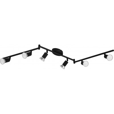 Foco para interior Eglo Forma Cilíndrica 105×8 cm. 6 focos LED orientables Salón, comedor y dormitorio. Estilo moderno. Acero y Metal. Color negro