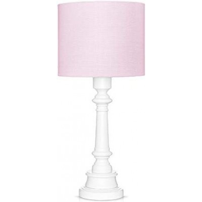 Lampada da tavolo 60W Forma Cilindrica 55×25 cm. Soggiorno, sala da pranzo e camera da letto. Stile classico. Legna, Tessile e Policarbonato. Colore rosa