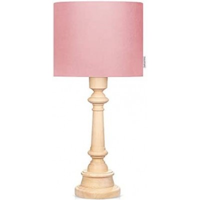 Lâmpada de mesa 40W Forma Cilíndrica 55×25 cm. Sala de estar, sala de jantar e quarto. Madeira. Cor rosa