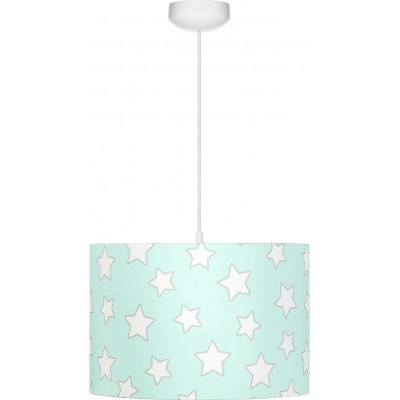 Hanging lamp 60W Cylindrical Shape 35×35 cm. Star design Dining room, bedroom and lobby. Wood and Textile. Green Color