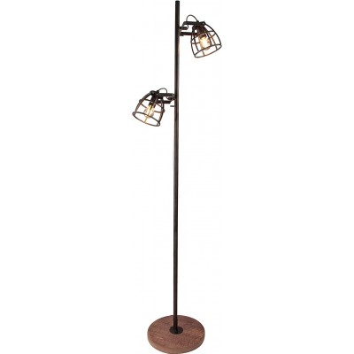 Lámpara de pie 28W 153×28 cm. Doble foco Salón, comedor y dormitorio. Estilo vintage. Acero, Metal y Madera. Color negro