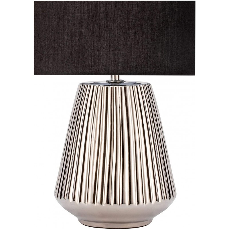 72,95 € Free Shipping | Table lamp 60W Cylindrical Shape 39×25 cm. Living room, dining room and lobby. Modern Style. Ceramic and Textile. Silver Color