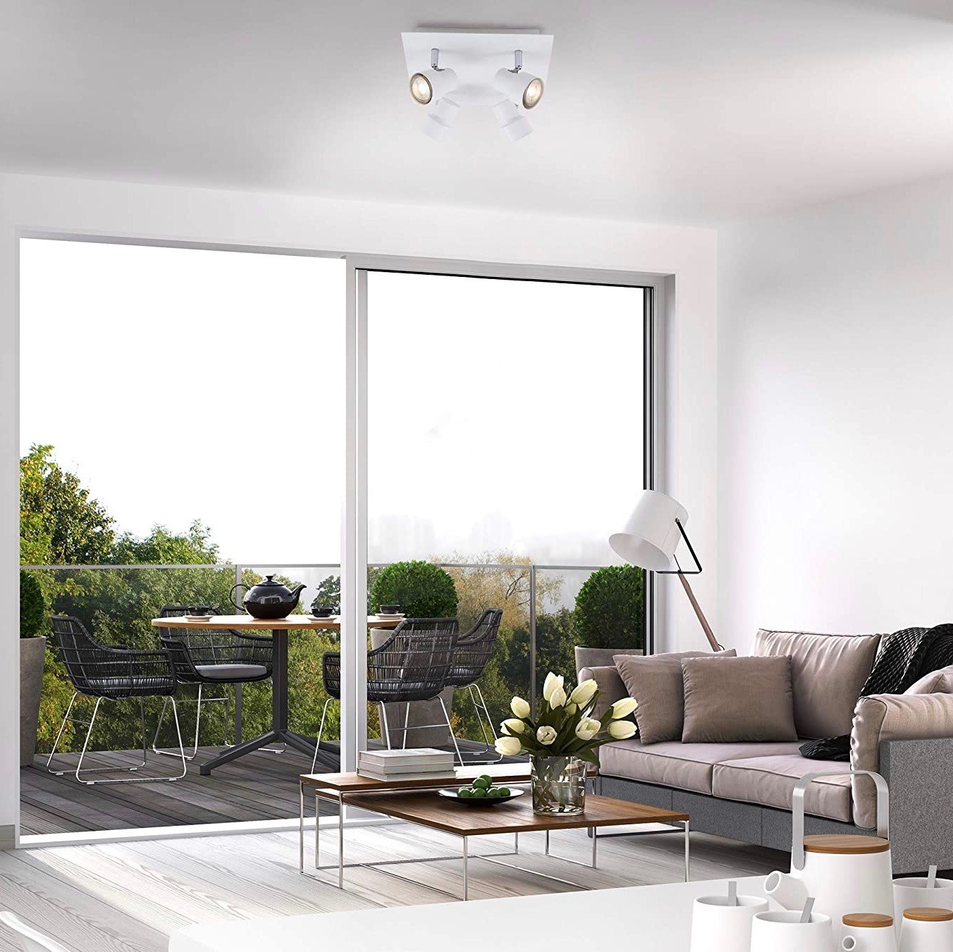 113,95 € Envoi gratuit | Projecteur d'intérieur 20W 27×27 cm. 4 spots LED orientables Métal. Couleur blanc