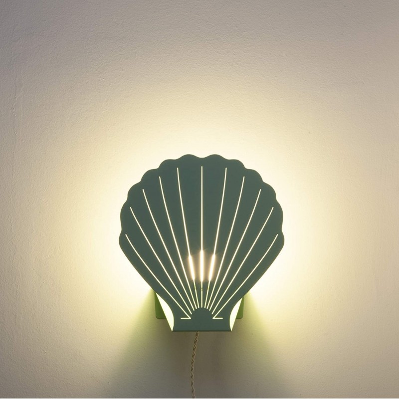 109,95 € Free Shipping | Indoor wall light 23×23 cm. Shell-shaped design Living room, bedroom and lobby. Design and cool Style. Metal casting. Green Color