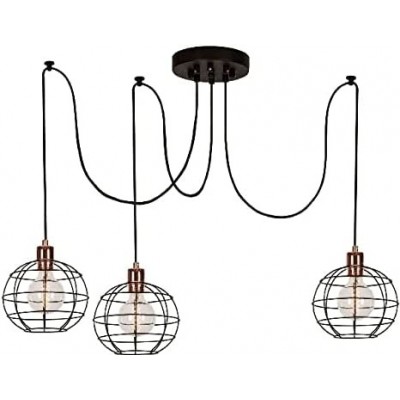 123,95 € Free Shipping | Hanging lamp 100W Spherical Shape 60×22 cm. Triple focus Living room, dining room and bedroom. Metal casting. Black Color