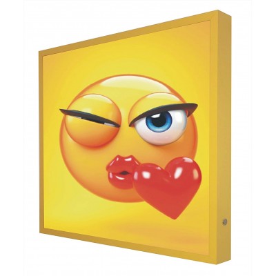 Lampada da parete per interni Forma Quadrata 60×60 cm. Disegno dell'emoticon LED Soggiorno, sala da pranzo e camera da letto. PMMA e Legna. Colore giallo
