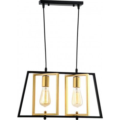 Lámpara colgante 40W Forma Rectangular 50×32 cm. 2 puntos de luz Salón, comedor y vestíbulo. Metal. Color negro