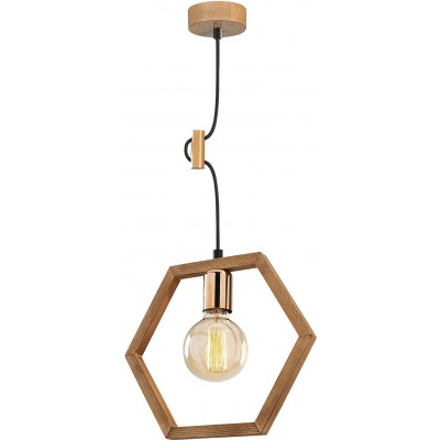 Hanging lamp 100W 35×35 cm. Dining room, bedroom and lobby. Metal casting and Wood. Brown Color