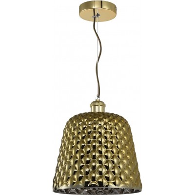 Lámpara colgante 60W Forma Cilíndrica 36×30 cm. Salón, comedor y vestíbulo. Cristal y Metal. Color dorado