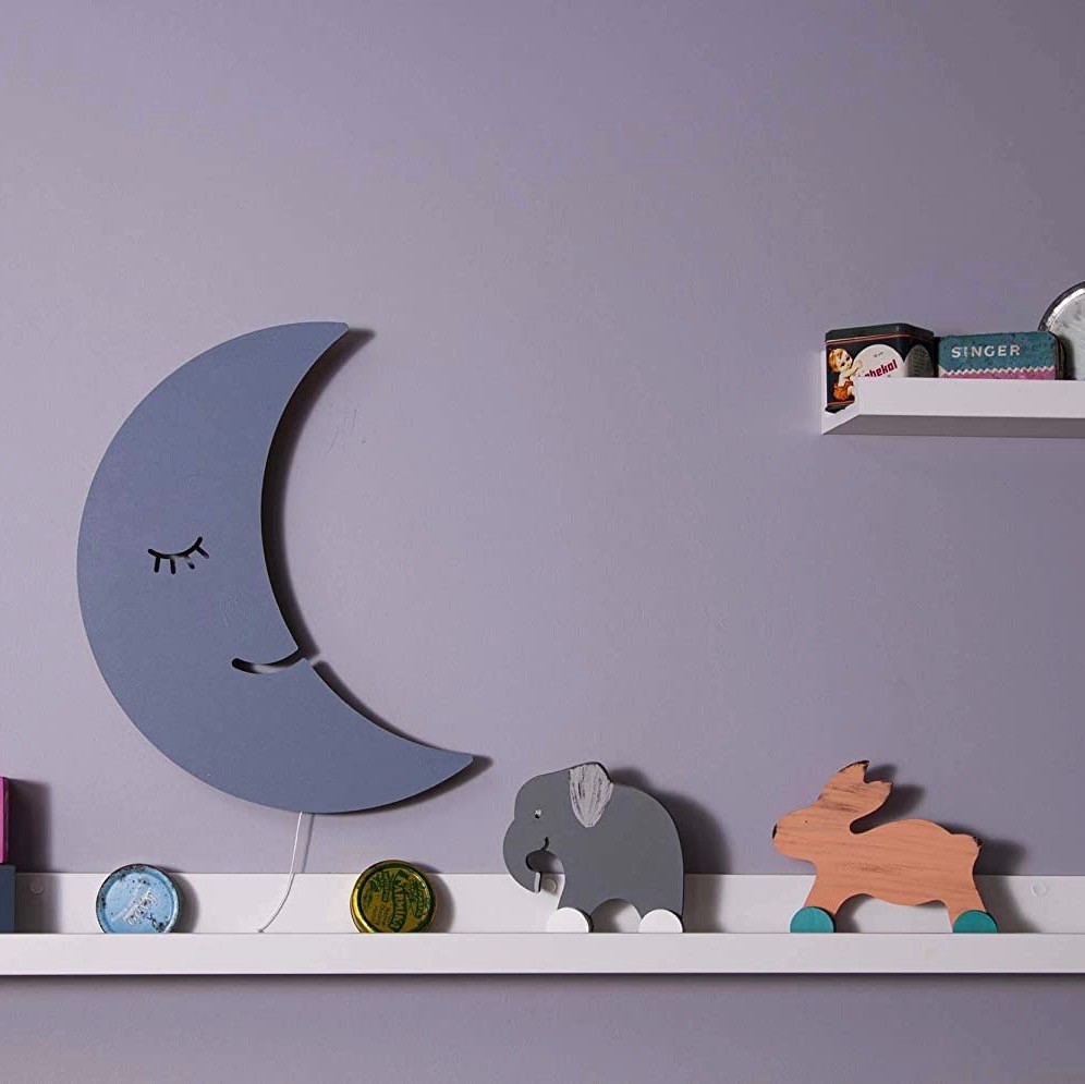 129,95 € Envio grátis | Luz de parede interna 9W 42×30 cm. Desenho da lua Madeira. Cor azul