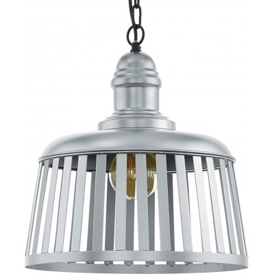 Lámpara colgante Eglo 60W Forma Cilíndrica 110×34 cm. Salón, comedor y dormitorio. Estilo industrial. Acero. Color plata