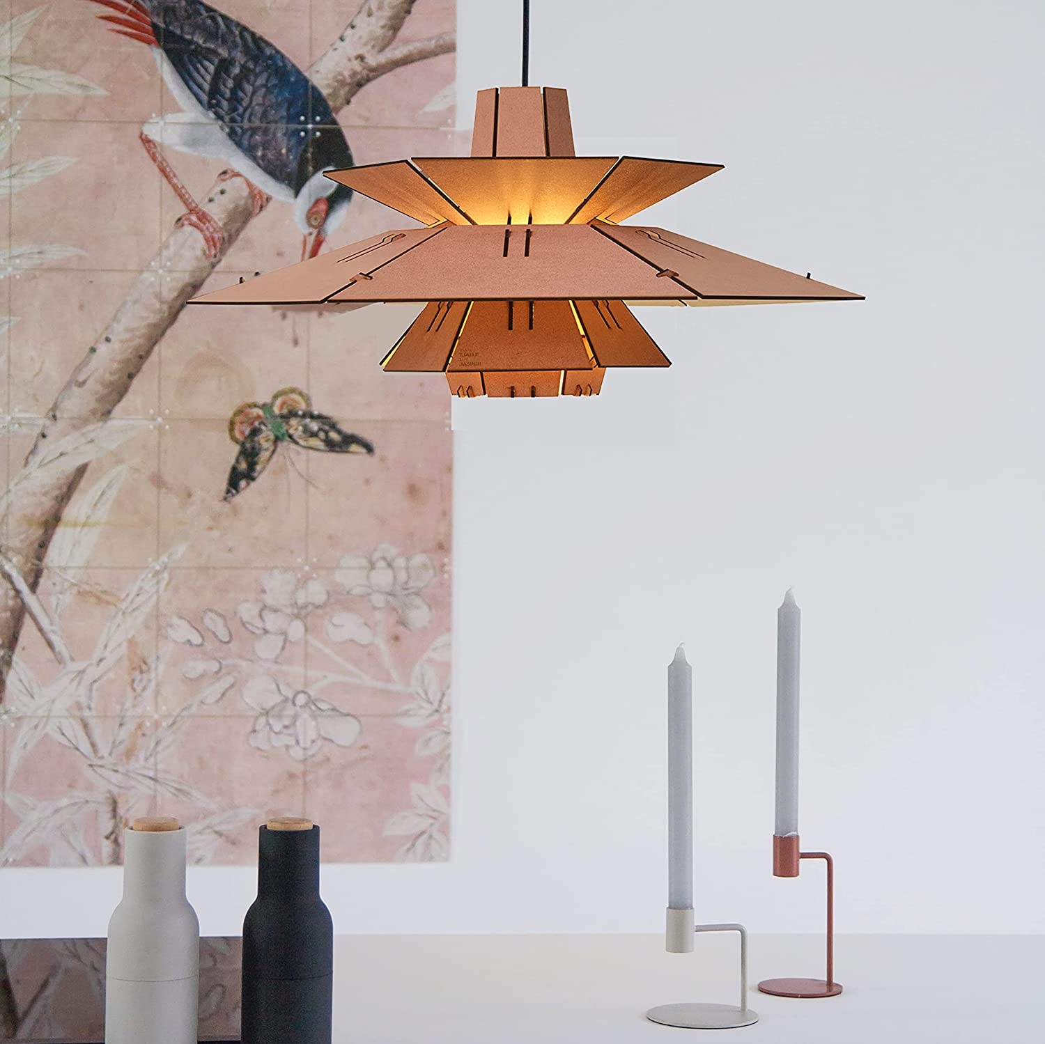 114,95 € Envoi gratuit | Lampe à suspension 10W 57×57 cm. Bois. Couleur rose