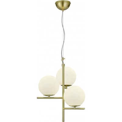 Lampe à suspension Trio 28W Façonner Sphérique 150×40 cm. 3 points de lumière Salle, salle à manger et chambre. Métal et Verre. Couleur laiton