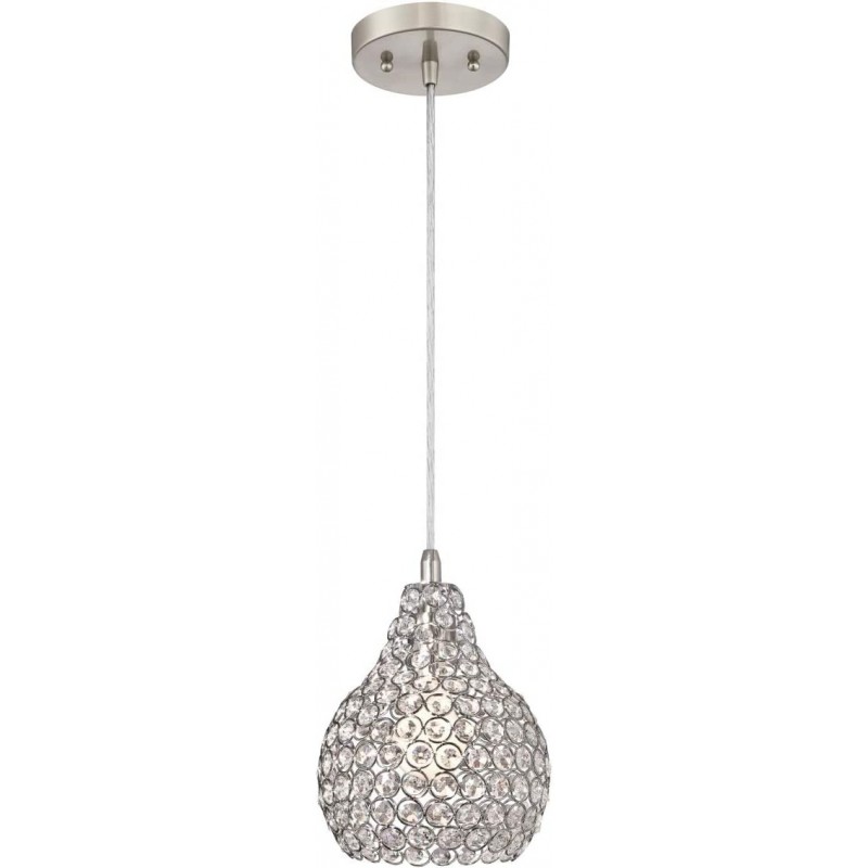 72,95 € Free Shipping | Hanging lamp 60W Conical Shape 26×18 cm. Living room, dining room and lobby. Modern Style. Crystal and Nickel Metal. Nickel Color