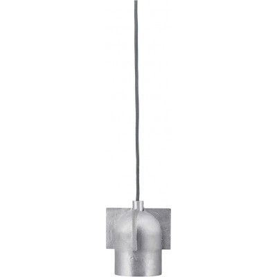 Hanging lamp 5W Cylindrical Shape 13×9 cm. Living room, dining room and bedroom. Industrial Style. Metal casting, Textile and Brass. Silver Color