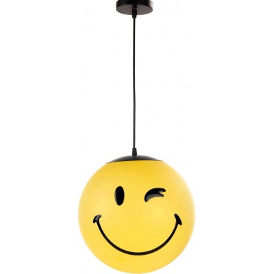 108,95 € Envio grátis | Lâmpada pendurada 7W Forma Esférica 50×45 cm. Design de emoticon sorridente Sala de estar, sala de jantar e salão. Acrílico e PMMA. Cor amarelo