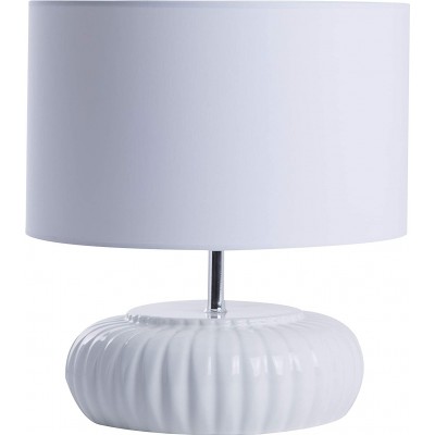Lâmpada de mesa 60W Forma Cilíndrica 38×35 cm. Sala de estar, sala de jantar e quarto. Estilo clássico. Cerâmica e Têxtil. Cor branco