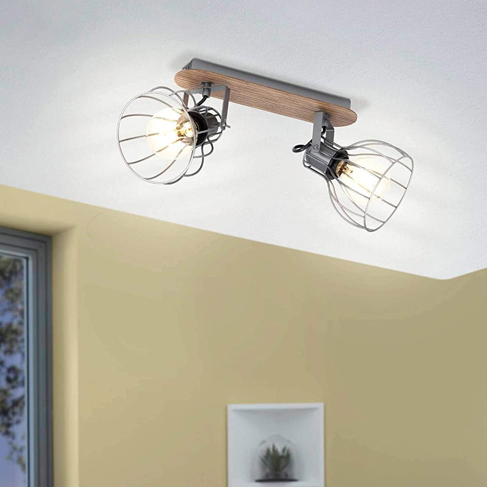 77,95 € Kostenloser Versand | Innenscheinwerfer Eglo 40W 34×23 cm. Doppelt einstellbarer Fokus Stahl und holz. Braun Farbe