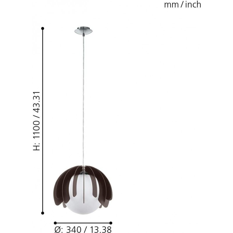 74,95 € Free Shipping | Hanging lamp Eglo 60W Spherical Shape 110×34 cm. Living room, bedroom and lobby. Modern Style. Steel, Crystal and Wood. Black Color