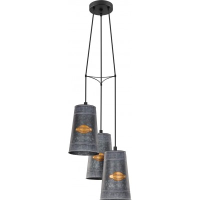 Lampe à suspension Eglo 60W Façonner Cylindrique 110×34 cm. Triple foyer Salle, salle à manger et chambre. Acier. Couleur gris