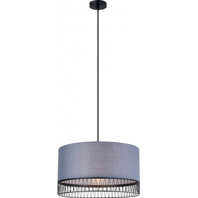 Lámpara colgante 60W Forma Cilíndrica 45×45 cm. Comedor, dormitorio y vestíbulo. Estilo diseño. Metal y Textil. Color gris